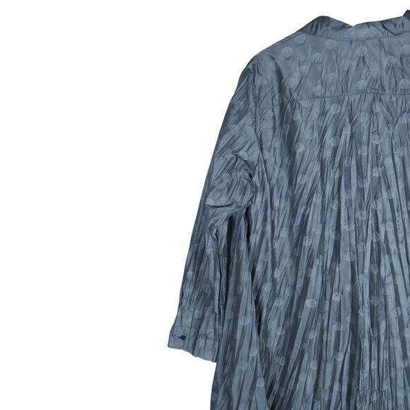 Sun Kim Womens Tunic Blouse M Grey Pleated Polka Dot Button Down Artsy Boho Chic - Picture 9 of 13